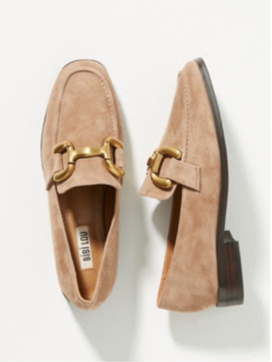 Bibilou Shoes - Suede Loafers in Beige with Gold Hardware
